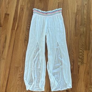 White Boho Pants with Colorful Waistband - Pool Coverup